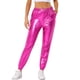 thumbnail image 1 of INSPIRE CHIC Pantalones metálicos holográficos brillantes de cintura alta para mujer, fiesta, XS, rosa intenso, 1 of 6
