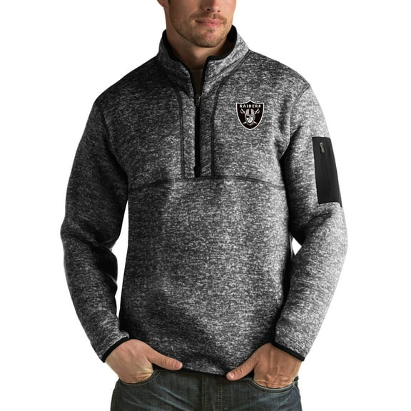 Men's Antigua Heather Black Las Vegas Raiders Fortune Big & Tall Quarter-Zip Pullover Jacket
