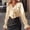 Beige, variant on QUNYINEY V Neck Womens Blouses Casual Puff Long Sleeve Business Ruffle Solid Shirts Loose Fit Pullover Work Clothes for Women