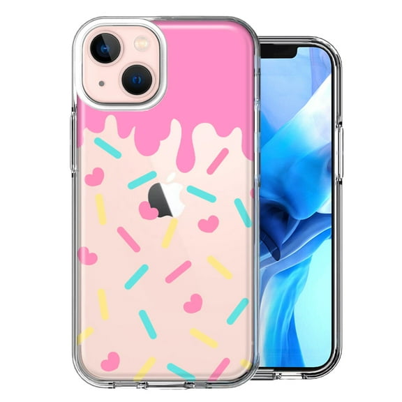 MUNDAZE Case for Apple iPhone 15 Plus Hybrid Shockproof Slim Hard Soft TPU Shell Heavy Duty Protective Phone Cover - Pink Drip Frosting Cute Heart Sprinkles Kawaii Cake