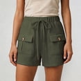 thumbnail image 2 of Rggeeun Women Shorts Solid Color Elastic High Waist Cargo Soft Mid-Rise Loose Fit Straight Leg With Side Plus Pockets & Adjustable Tie For Summer Everyday Wear Cute Hot Pants,Green,Xxxl, 2 of 6