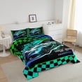 thumbnail image 3 of Race Car Bedding Sets Racing Car Comforter Set Black Green Blue Ombre Checkered Down Comforter,Extreme Sports Quilt Duvet Sports Car Theme Room Decor 2 Pcs, 3 of 7