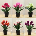thumbnail image 4 of FaLX Simulation Potted Plants Non-fading Not Withered Realistic Decorate Faux Silk Flower Nine Head Artificial  Tulip Bonsai for Desktop, 4 of 8