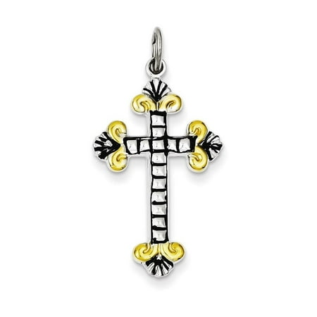 Black Vermeil Pendant - Sterling Silver Black Enamel and Vermeil Cross Pendant
