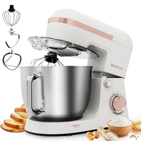 Bluebow 6.5QT Stand Mixer, 10+P Speeds Powerful Electric Kitchen Mixer with Dough Hook, Beater, Whisk, Food Mixer for Baking, Cooking, White