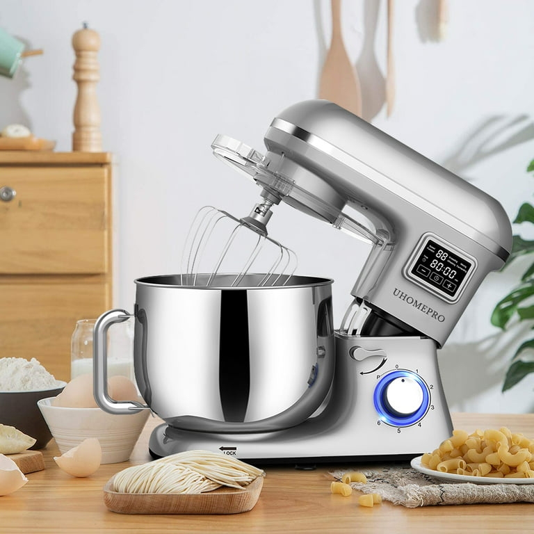 uhomepro 8.5QT Stand Mixer for Home Commercial, 6+0+P-Speed Tilt-Head 660W  Kitchen Dough Mixer, LED Display Electric Cake Mixer With Dough Hook, Beater,  Egg Whisk, Spatula, Dishwasher Safe, Silver 