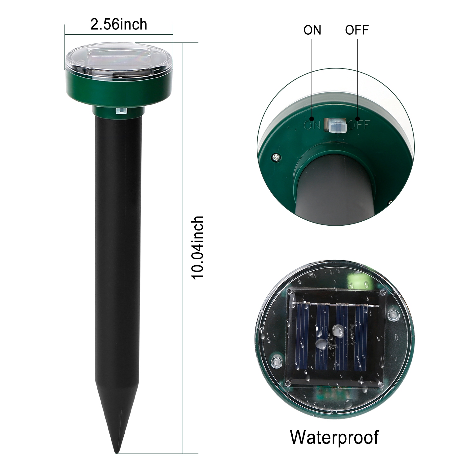4 Pack Solar Mole Repeller, Ultrasonic 400-1000Hz Vibration Rodent Repellent, Waterproof Outdoor Animal Deterrent for Garden Farm Yard Patio, Repel Mole Gopher Vole