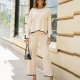 thumbnail image 2 of Lentta Women's 2 Piece Outfits Long Sleeve Knit Sweater Top Wide Leg Pants Lounge Sets Tracksuits, 2 of 6