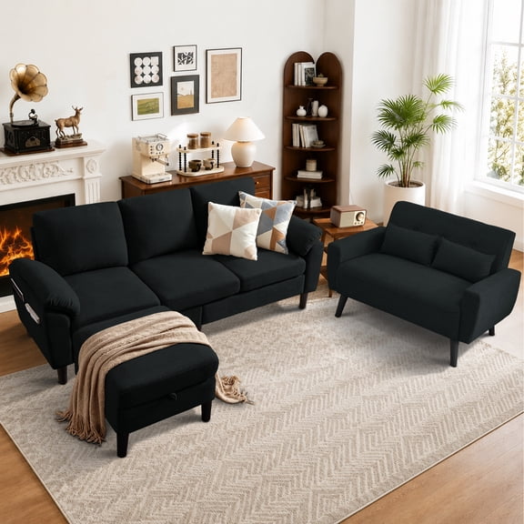 Soscana Sectional Sofa with Storage Ottoman and Loveseat, 3 Seat L Shaped Couch and 2 Seat Sofa,Living Room Furniture Set for Home Apartment Office Studio