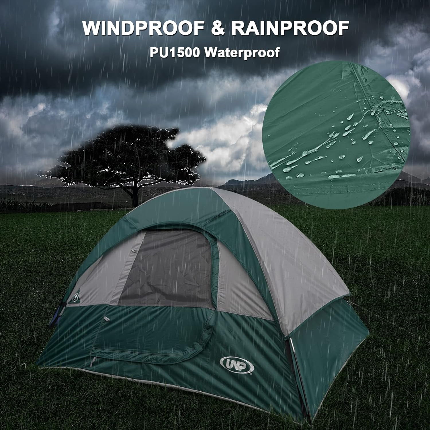 UNP Camping Tent 4 Person, Waterproof Windproof Tent with Rainfly Easy Set up-Portable Dome Tents for Camping