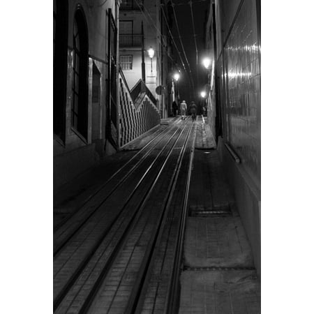 Canvas Print Looking up the hill from the lower station of the Bica Funicular in Lisbon, Portugal. The station is Stretched Canvas 10 x