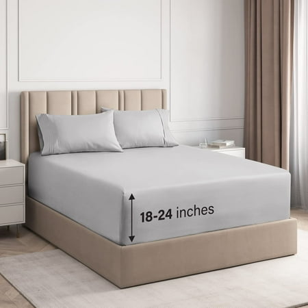 CGK Linens 4-Piece Extra Deep Pocket Sheet Set - California King Size Breathable & Cooling Bed Sheets Fits 18 -24 Mattresses Light Gray