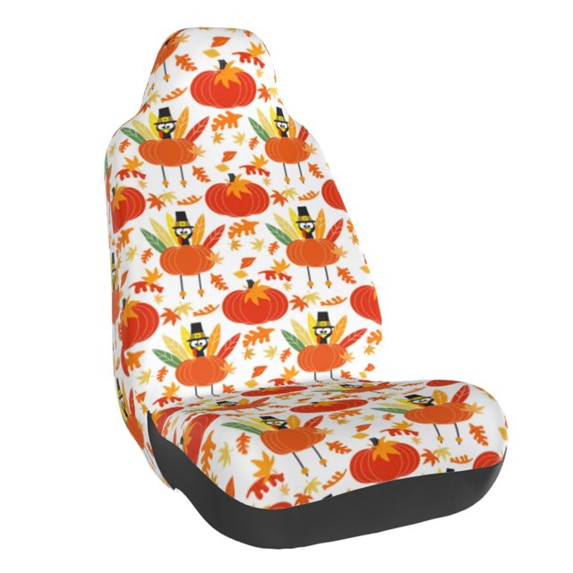 Wukai Happy Thanksgiving Day1 Full Set Car Seat Covers with Soft Padding Universal Auto Front Seats Protector and Cushion Mat