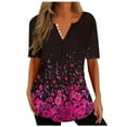 thumbnail image 1 of Penkiiy Blouse Plissée à Manches Courtes pour Femmes, Col Rond, Tunique Boutonnée Imprimée 2TG Rose, 1 of 5