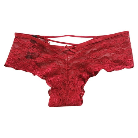BYHONG Sexy Lace Thong Rhinestone Lift T Pants Sexy Lace Edge Pure Desire Seamless Crotch Underwear Panties for Women Red L