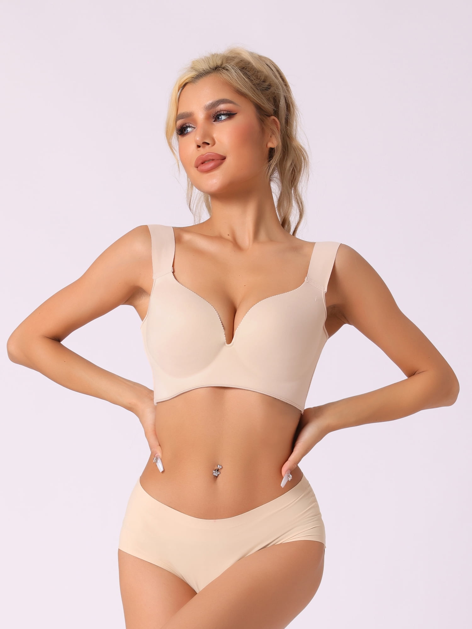 Unique Bargains Women's Universal Non-Wired Bra Push Up Vest Bralette Beige 40 E