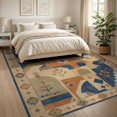 thumbnail image 3 of ODIKA 8'x10' Ultra-Soft Area Rug, Blue Beige Geometric Abstract Design Elegant with Artistic Borders Washable, Bare feet friendly, Silk-Touch for Bedroom, Under Sectional, 3 of 7