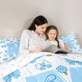 thumbnail image 4 of Castle Fairy Blue Bow Letter M Twin Comforter Sets 3-Piece for Girls,Cute Flowers Bedding Set, 4 of 6