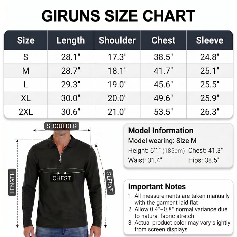 GIRUNS Men's Long Sleeve Quarter Zip Polo Shirt photo 8