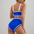 thumbnail image 3 of Bigersell Womens High Waisted Bikini Sets, Color Block Two Piece Swimsuits, Sporty Bathing Suits for Women Trendy Crop Tops Swimsuits Sets Beach Vacation Swimwear Blue M, 3 of 4