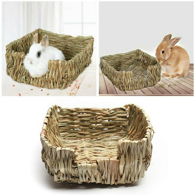 Ruiboury Woven Straw Nest Rabbit Hamsters Guinea House Pet Small Animals Hideaway Chew Toys Handmade Nesting Sleeping Bed