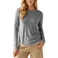 thumbnail image 2 of Women's Solid Long Sleeve Crew Neck Tee Casual Basic Top for Spring Fall Regular Fit | CSEONE, Gray M, 2 of 9