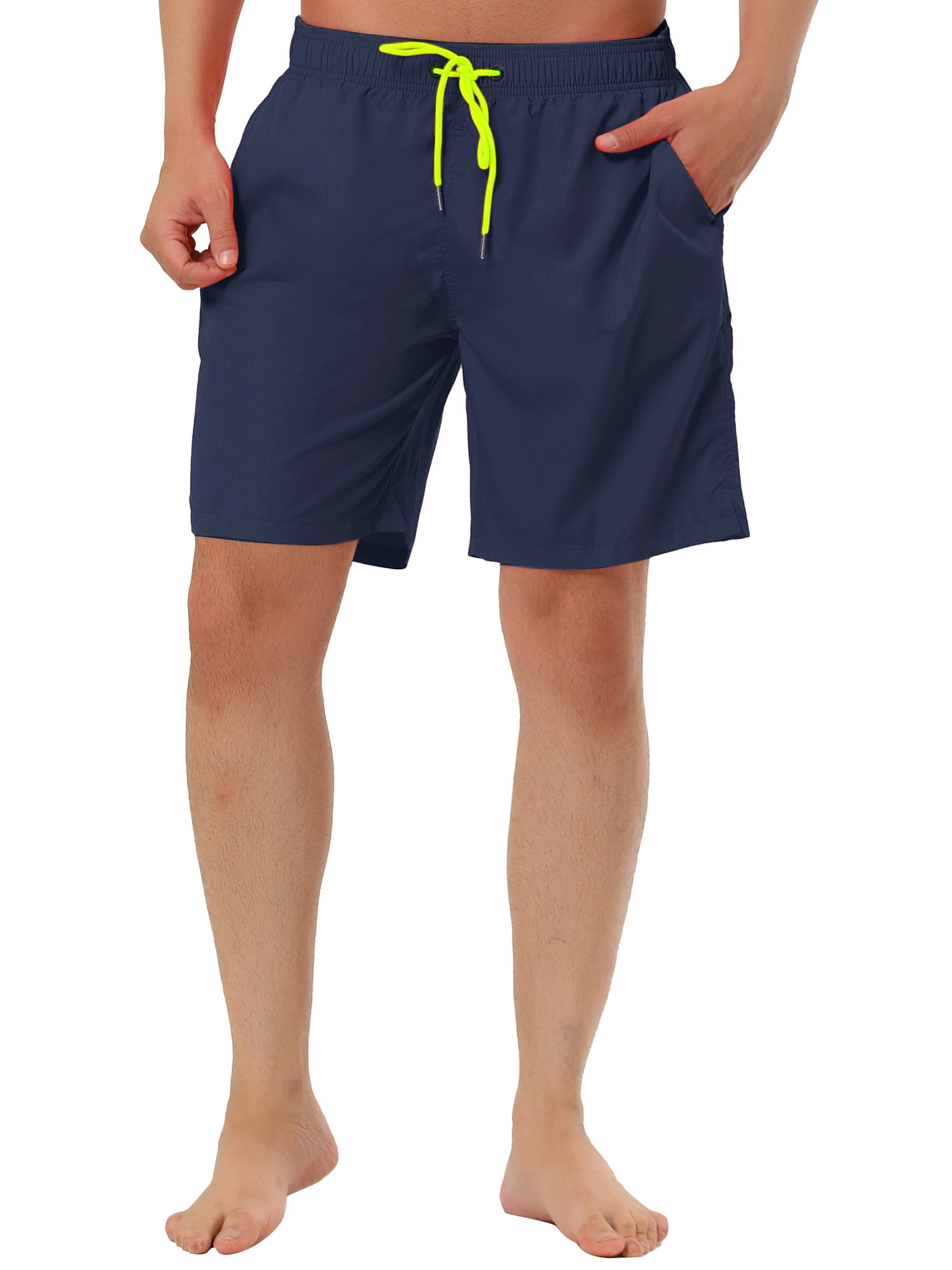 Unique Bargains Men's Summer Beach Solid Drawstring Surfing Mesh Lining Swim Shorts