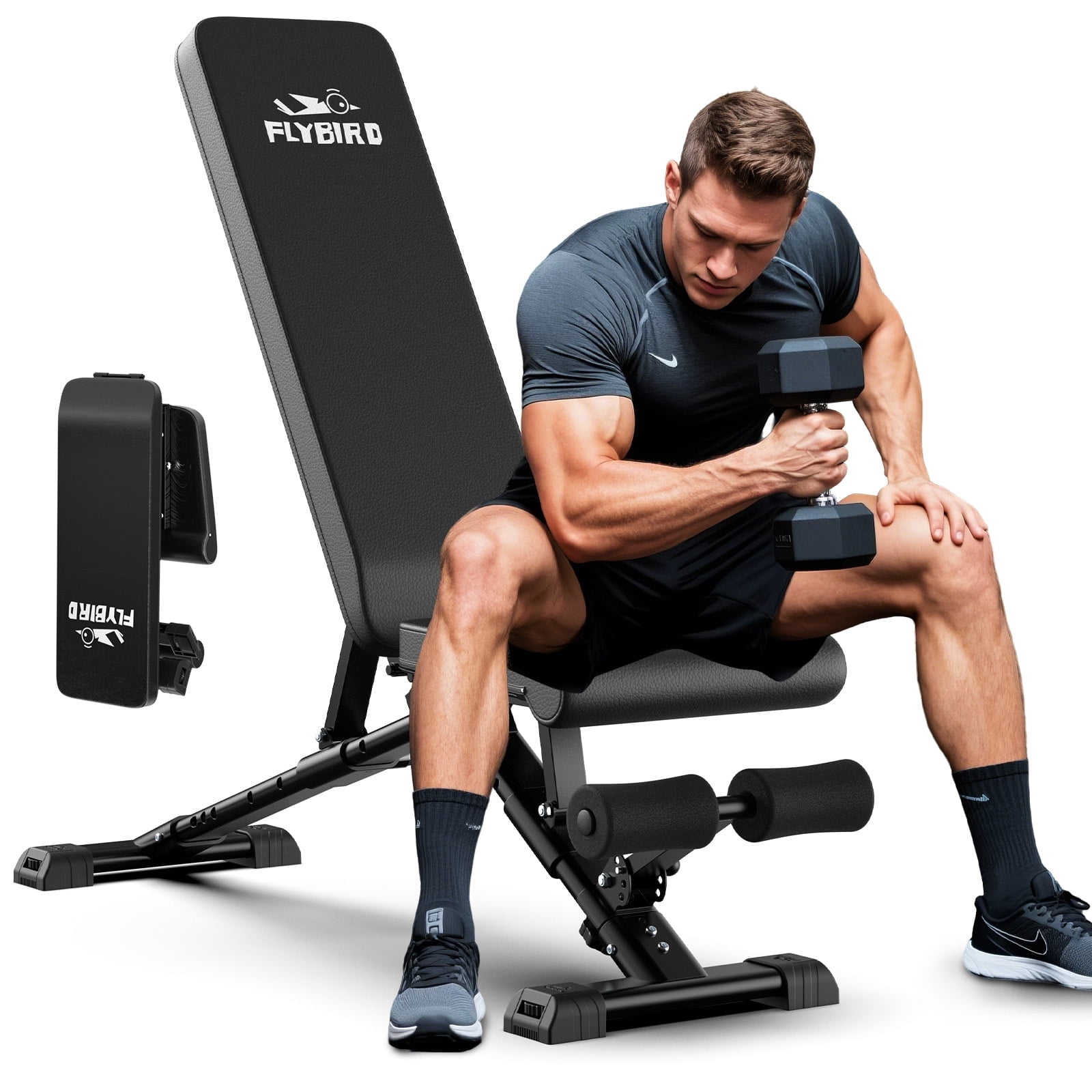Flybird Collapsible Adjustable Weight Bench - Heavy Duty Foldable Fitness Exercise Utility with 800 Lbs. Weight Capacity Black