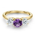 thumbnail image 3 of Gem Stone King 18K Yellow Gold Plated Silver Purple Amethyst and White Topaz Engagement Ring for Women | 2.20 Cttw | Round 6MM | Gemstone February Birthstone | Size 7, 3 of 6