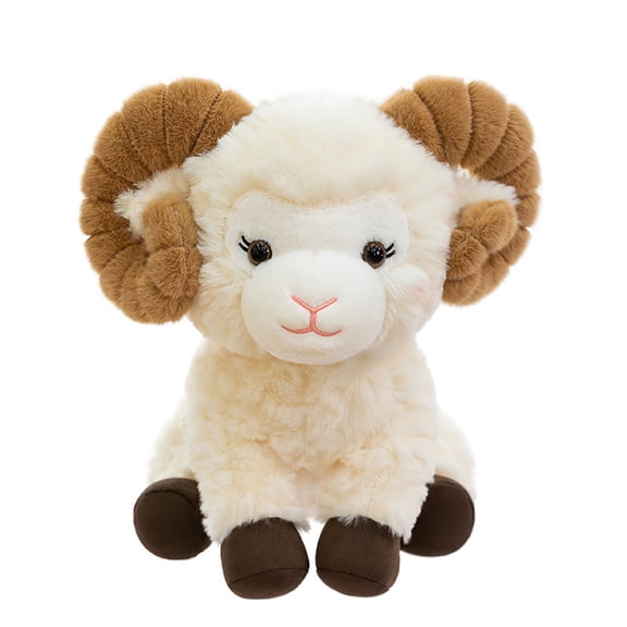 Soft Fluffy Curly‑Horn Ram Stuffed Animal, Cute Sheep Plush Toy for Kids Room Decor