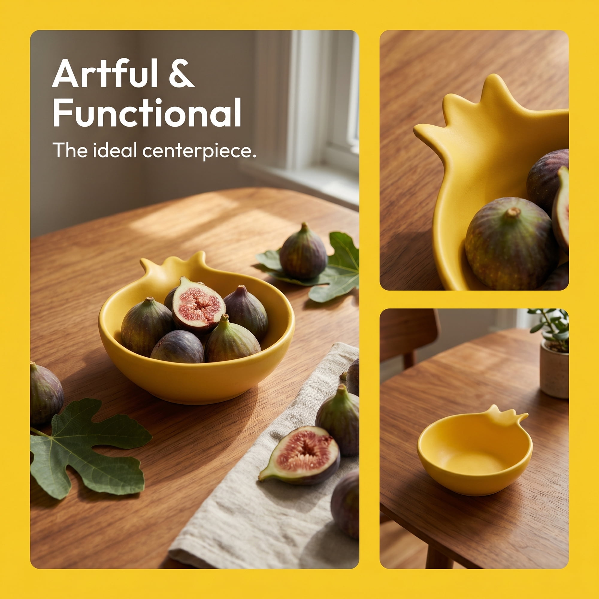 Unique Bargains Ceramic Pomegranate Bowl for Jewelry Yellow 4.4"L x 3.7"W x 1.2"H