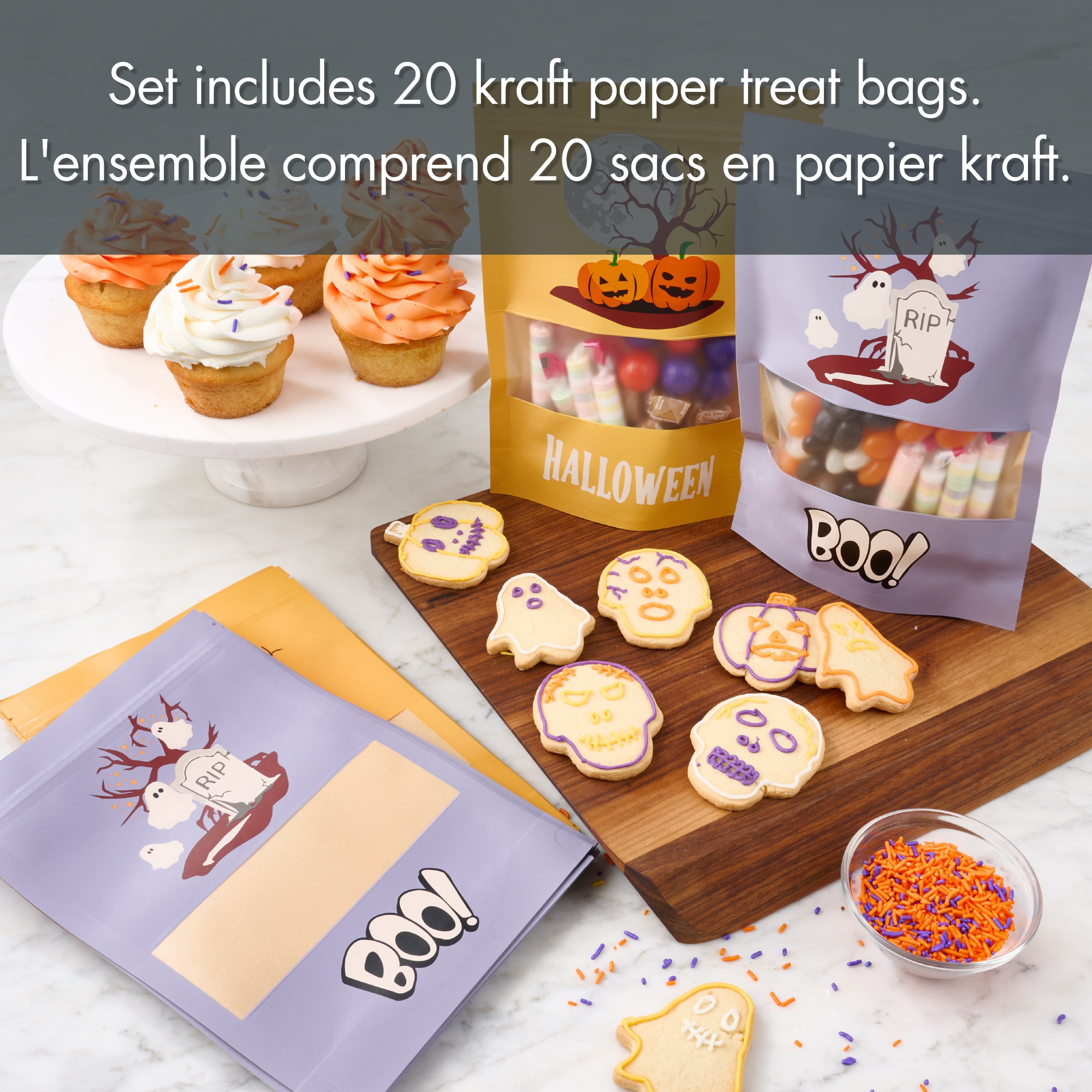 Way-to-Celebrate 20-Piece Kraft Paper Treat Bag Set – Halloween Decors, Orange and Purple, WAY-TO-CEL PL TREAT BAGS