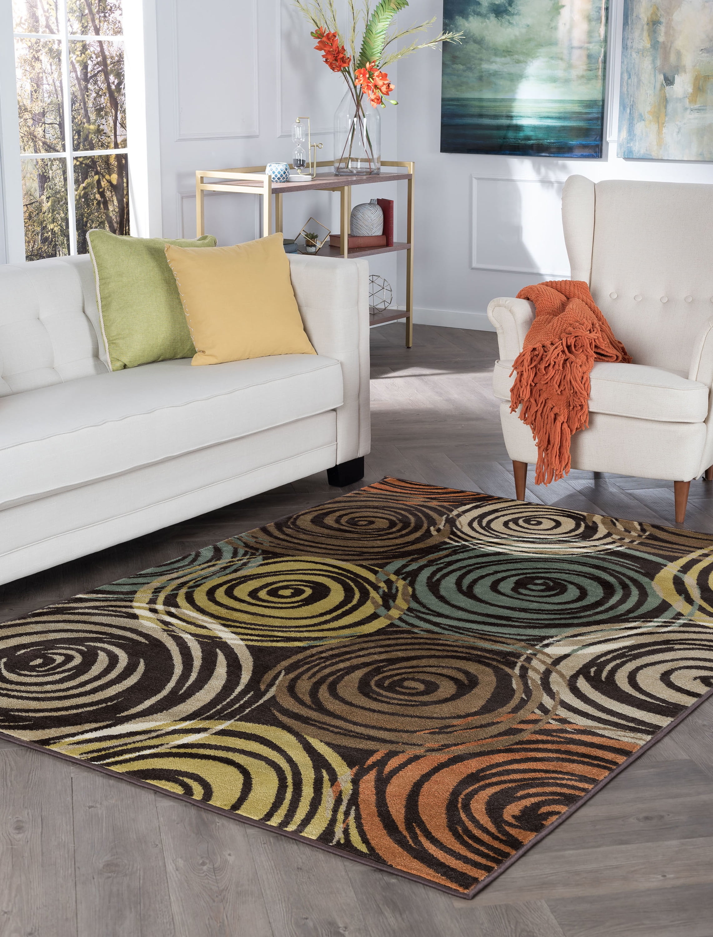 Contemporary 5x8 Area Rug (5'3'' x 7'3'') Abstract Brown, Beige Living