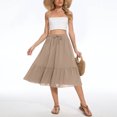 thumbnail image 2 of Women's Boho Flowy Midi Elastic High Waist Retro Pleated A-Line Flared Below Knee Skirts with Pocket, 2 of 6