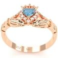thumbnail image 5 of Claddagh Blue Topaz Diamond Ring In Solid 14k Rose Gold, 5 of 6