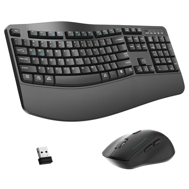 Teclado y mouse inalámbricos RECCAZR ergonómicos 2.4G, alcance de 10 m