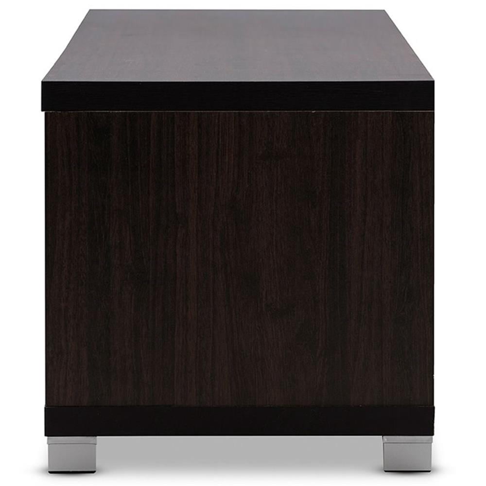 Baxton Studio Beasley 70 - Inch Dark Brown TV Cabinet with 2 Sliding Doors and Drawer