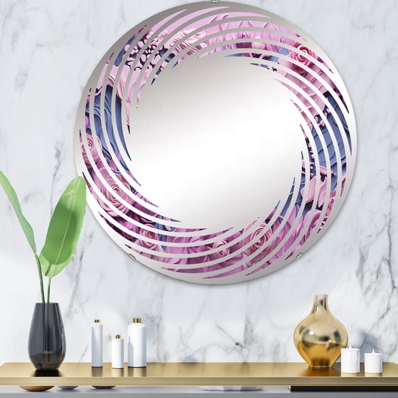 Designart "Whimsical Pink Waters on the World Map I" World Map Spiral Round Wall Mirror - Map Oval Printed Decorative Mirror - Multiple Color Options