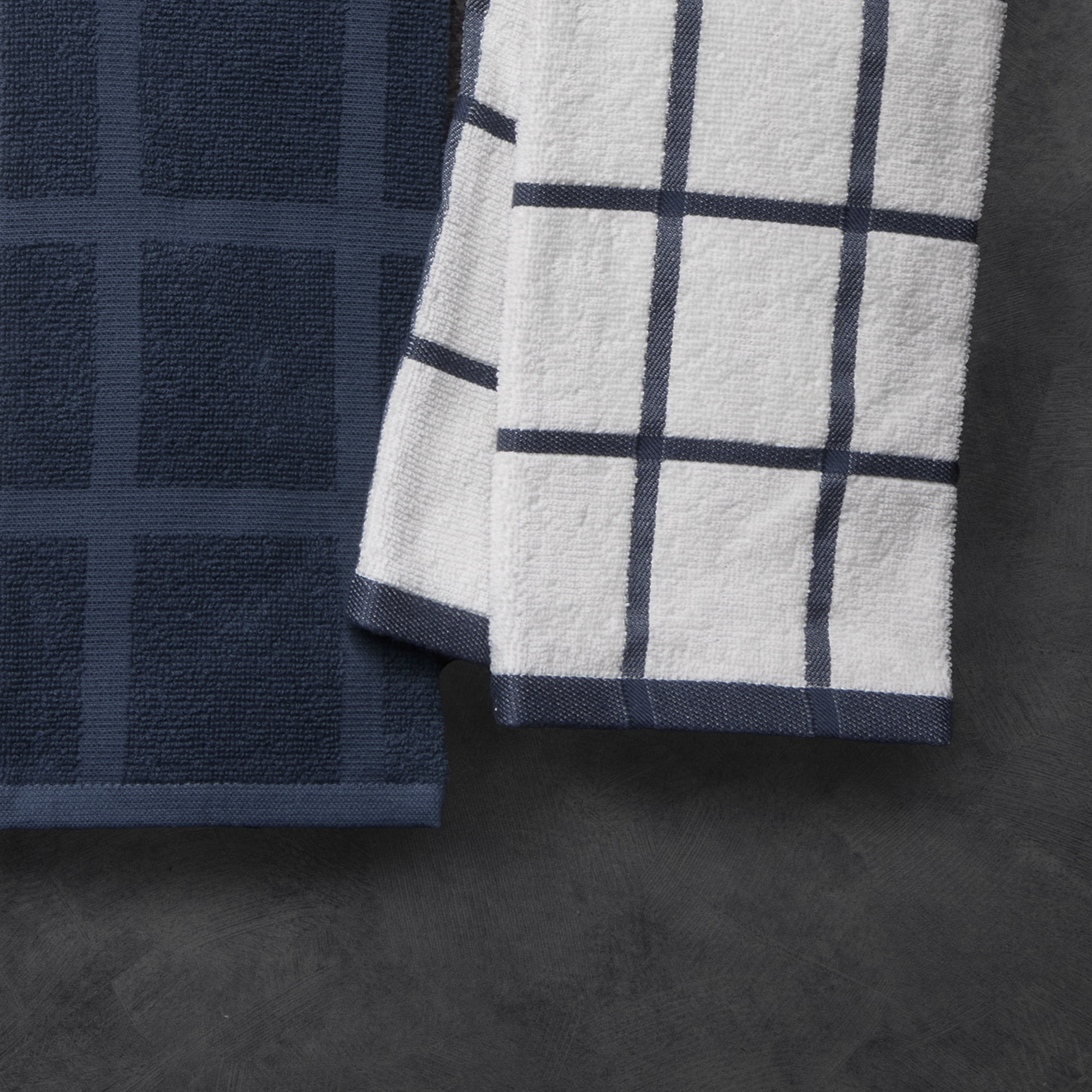 Thyme & Table Kitchen Towels, Navy Windowpane, 5 Pack Set