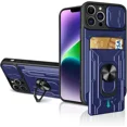 thumbnail image 1 of Case For iPhone 15 14 Pro Max 13 12 Pro Max XR X 8 7 Plus SE Slide Stand Ring Camera Military Grade Card Slot Cover Blue iPhone 13, 1 of 6