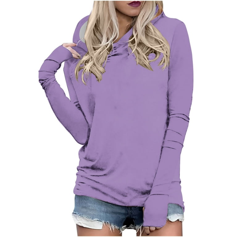 SDNall Hoodies with Thumb Holes for Women Long Sleeve Solid Color