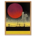 thumbnail image 1 of Pop Art Red Sunset Sun Over Manhattan Bridge Skyline Black Yellow Grey Art Print Framed Poster Wall Decor 12x16 inch, 1 of 5