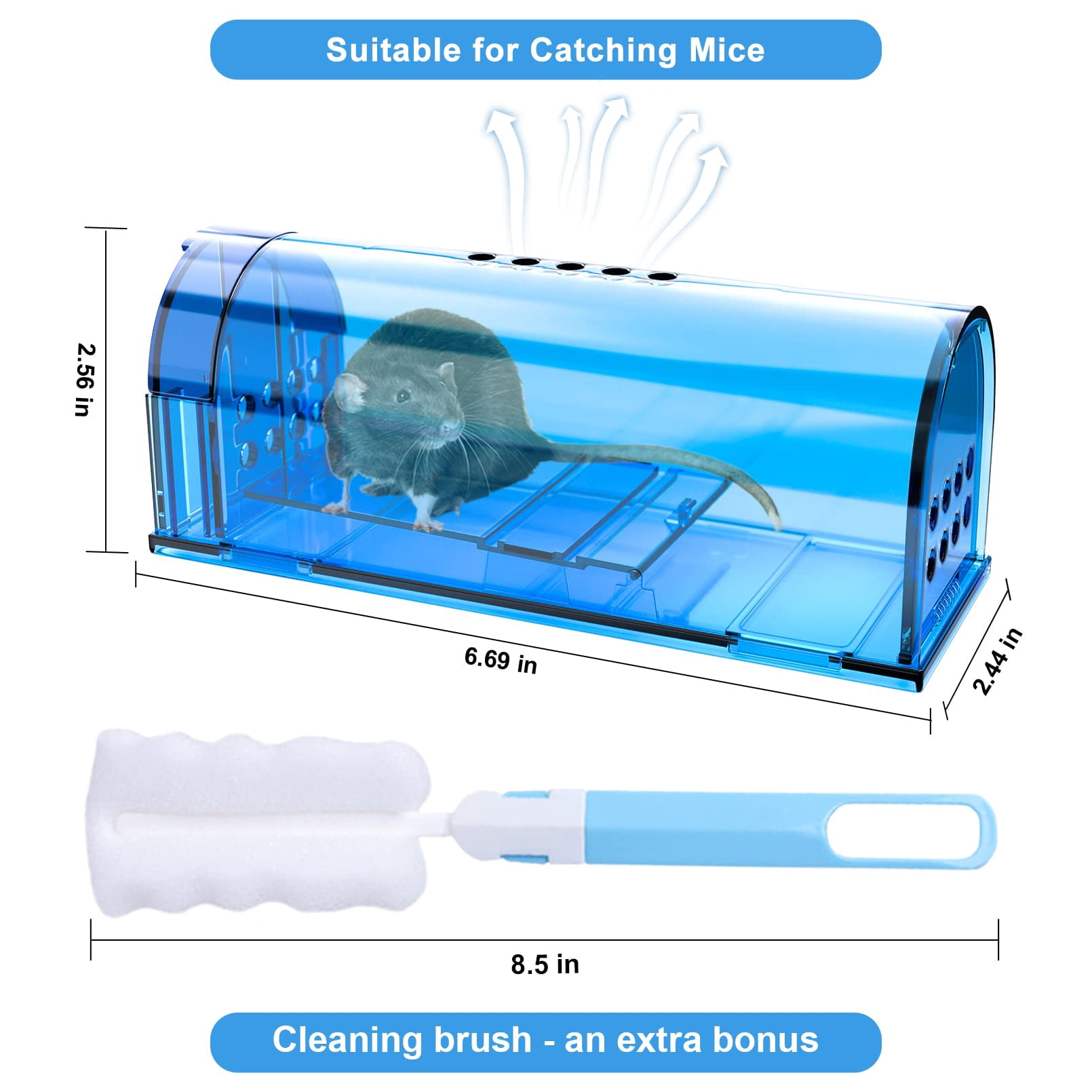 6 Pack Humane Mouse Traps No  Catch And Release Live Indoor For Home Reusable Mice Cage With Cleaning Brush(blue)