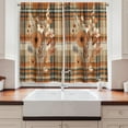thumbnail image 2 of Modern Floral Kitchen Curtains, Autumn Harvest Tone Buffalo Plaid and Flower Huddle with Leaves, Window Drapes 2 Panel Set for Kitchen Cafe Decor, 55" x 36", Orange Tan Grey Teal, 2 of 3