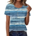 thumbnail image 3 of Craaazy Womens Loose Floral Printed Pleated Henley Blouse Crewneck Short Sleeve Button Accent Top for Daily Wear Summer Outings Gifts, 3 of 8