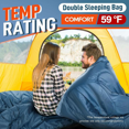 thumbnail image 2 of Double Sleeping Bag for Adults, XL Queen Size, Blue and Gray, All-Season Rectangular Design with Full-Length Zipper, 28 ° F–59 ° F, Includes Compression Sack and Pillows, 2 of 7