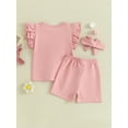 thumbnail image 5 of FEORJGP Kids Girls Easter 3PCS Outfit 3-7Y Toddler Flying Sleeve T-shirt Crew Neck Shirt Bunny Print Tops Pink Shorts Headband Sets Little Girl Loose Casual Cute Clothes, 5 of 9