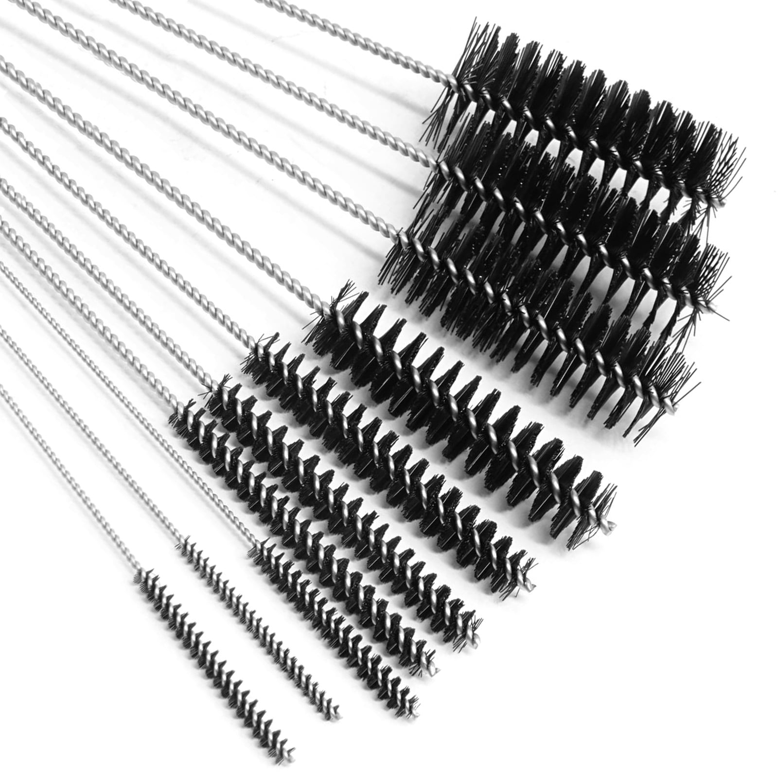 8.2 Inch Nylon Tube Brush Set Pipe Cleaning Brushes for Drinking Straws  Glasses Keyboards Jewelry Cleaning,Set of 10, Black 