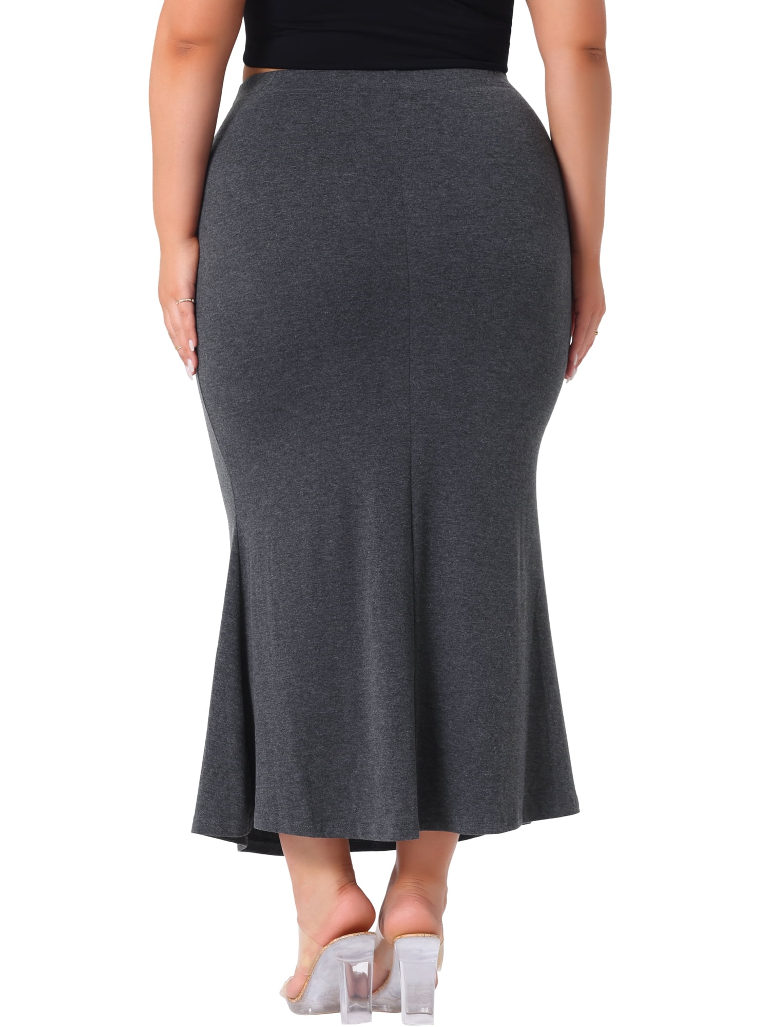 DARING DIVA Women's Plus Mermaid High Waist Knit Bodycon Long Skirts 1X Gray