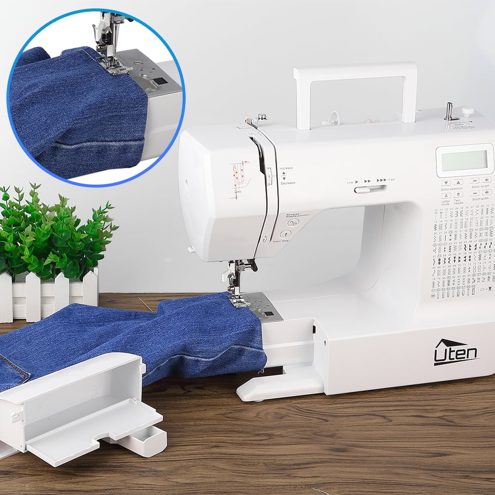 Uten Computerized Sewing Machine with 200 Unique Built-in Stitches, Portable Sewing Machine with LCD Display for Home DIY & Crafting, Includes Free Arm, Foot Pedal, 5 Quick-Change Presser Feet